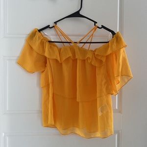 Yellow off the shoulder H&M top
